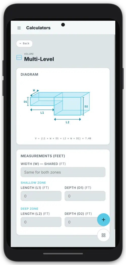 FlowBeacon multi-level pool calculator